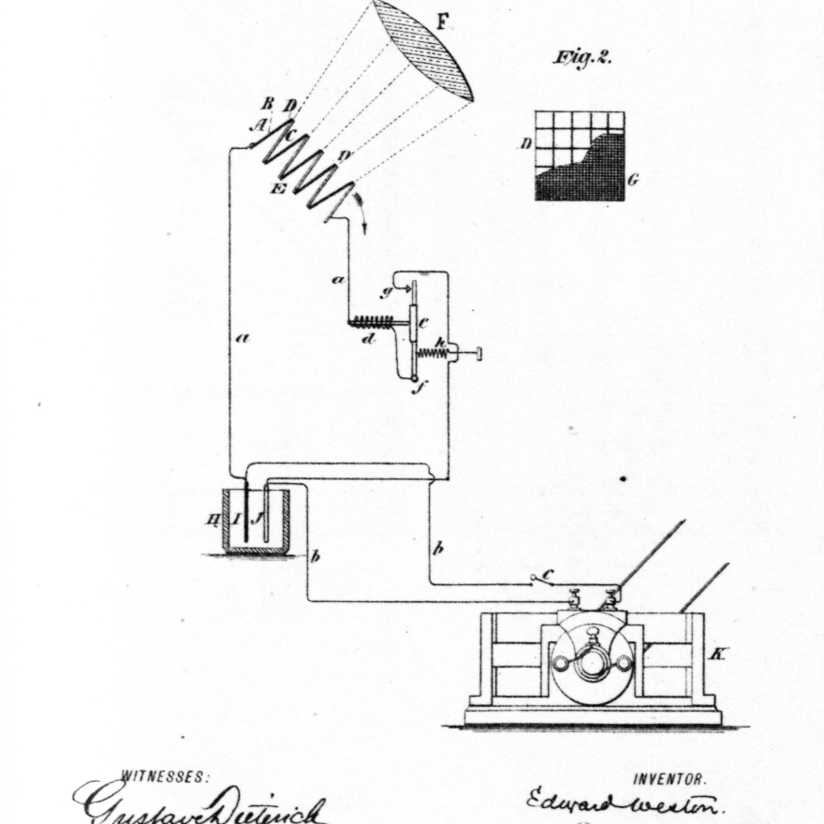 US-Patent 189.124: Apparatus for Utilizing Solar Radiant Energy (1888) Zeichnung eines Vorläufers der Solarzelle aus einem Patent von 1888